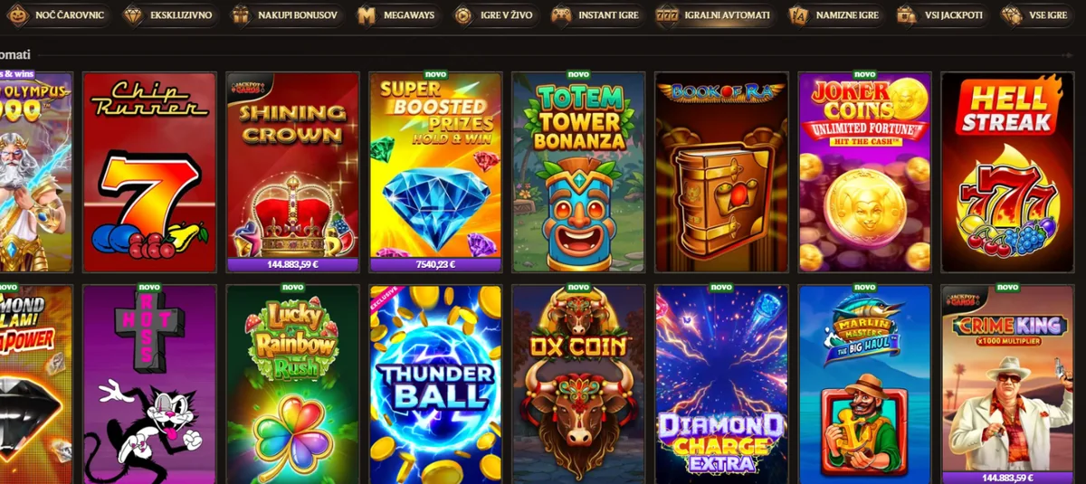 AlterSpin casino – zavihek igralni avtomati v preddverju
